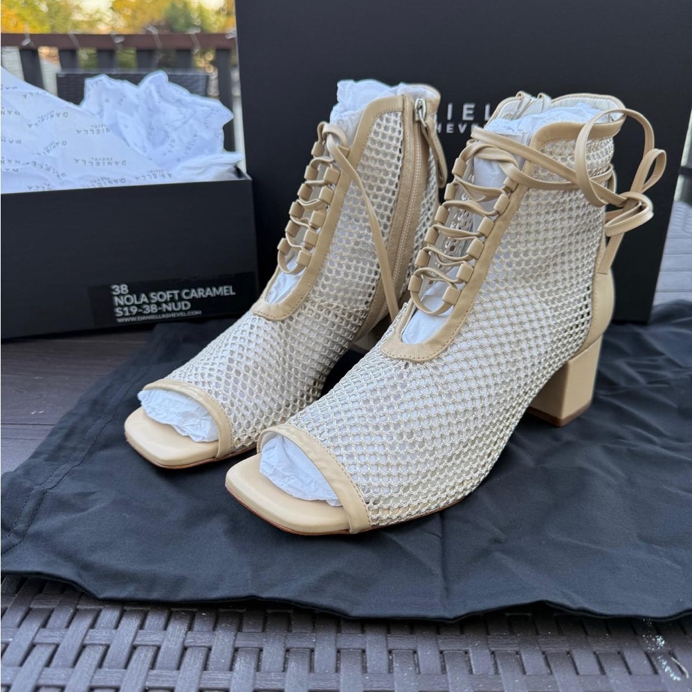 Daniella Shevel Nola Soft Caramel Mesh Heels